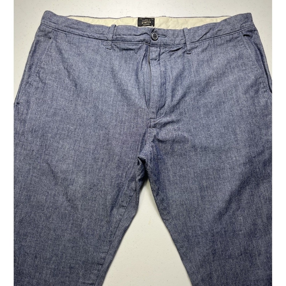 J.Crew Mens 35x32 Blue Chambray Flat Front Pants Stretch‎ Casual